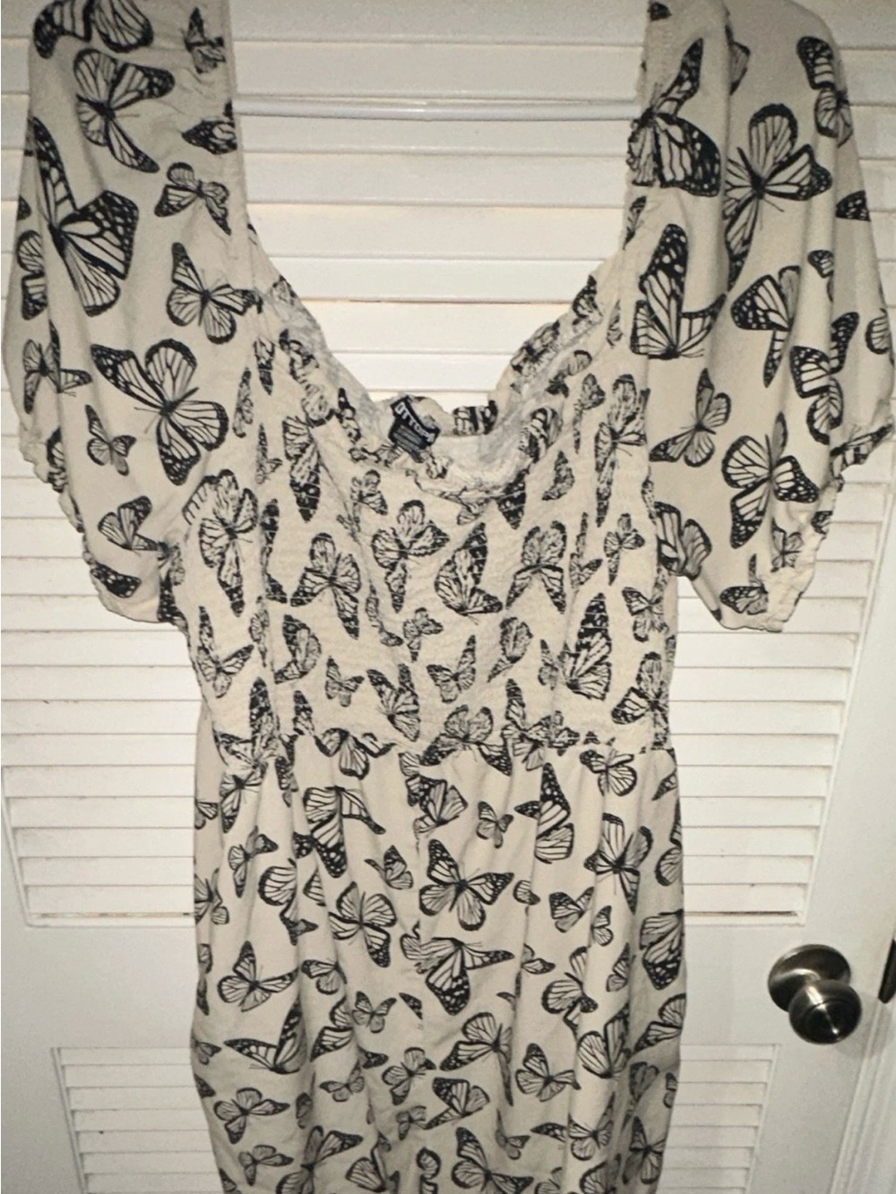 OTTO Cream Romper with Black Butterfly Print
